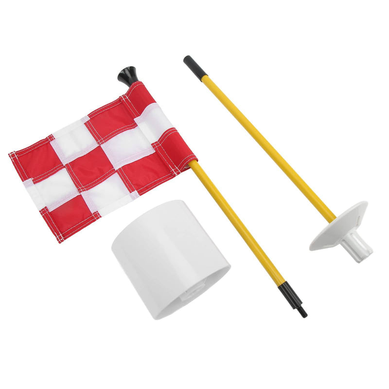 Fiberglass Golf Flag Stick Set Small and Convenient, Sturdy Flagpole, Easy Drainage for Home or Practice Greens with Tear Resistant Flagfor Kids or Juniors (White Red Grid) - Golf Gift