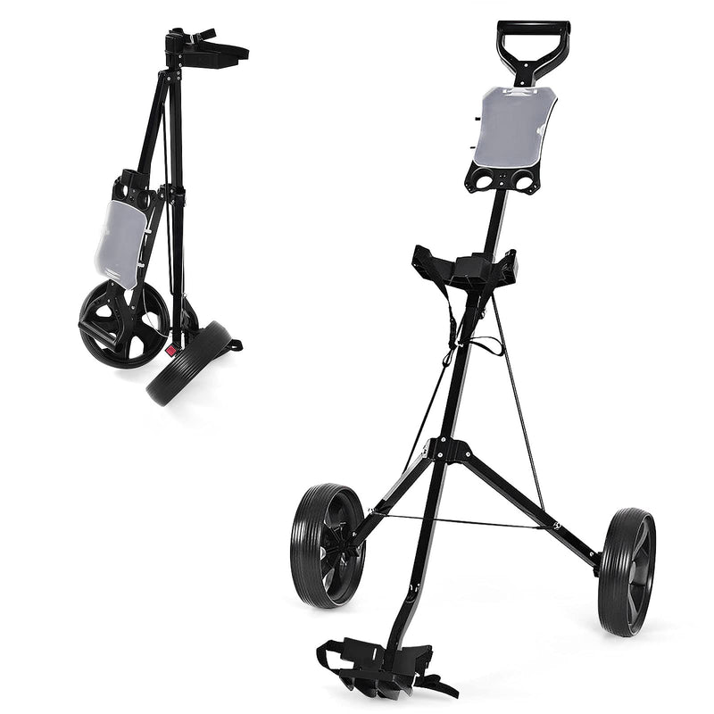 COSTWAY Folding Golf Push Pull Cart, Lightweight 2 Wheels Golfs Bag Trolley with Convenient Handle, Scoreboard Holder and Foot Brake, Black - Golf Gift