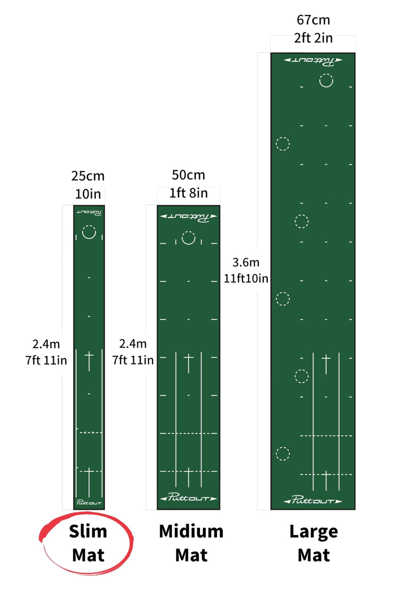 PuttOut Slim Golf Putting Mat, 240cm x 25cm,Green - Golf Gift