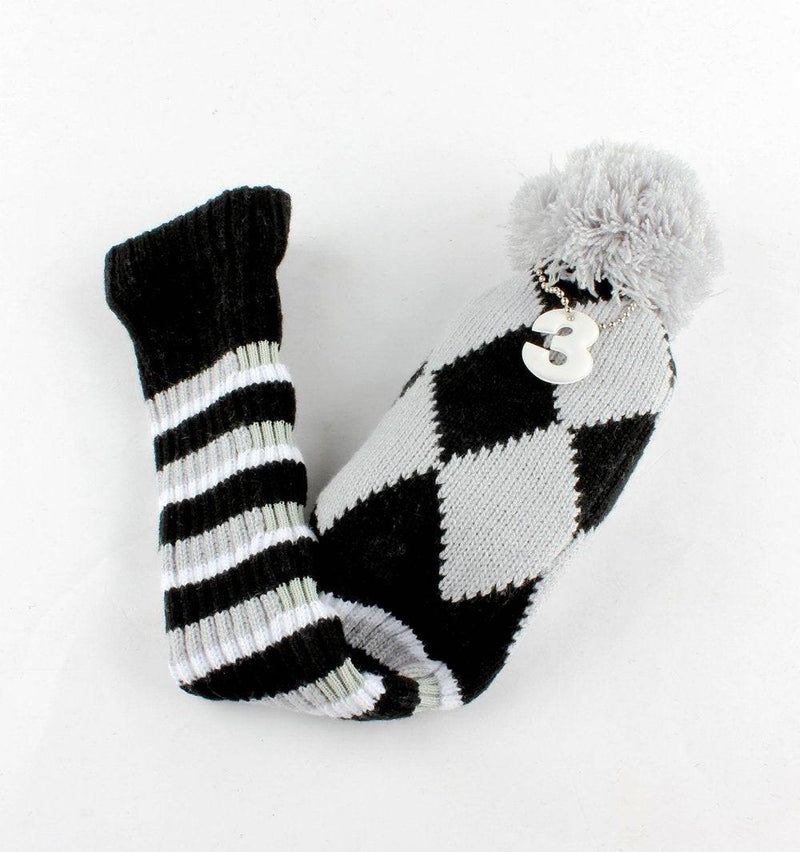 Big Teeth Knitted Golf Club Head Covers 3 Pcs/Set 1 3 5 Driver 460cc & Fairway Woods Headcovers Cute Pom Pom (grey) - Golf Gift