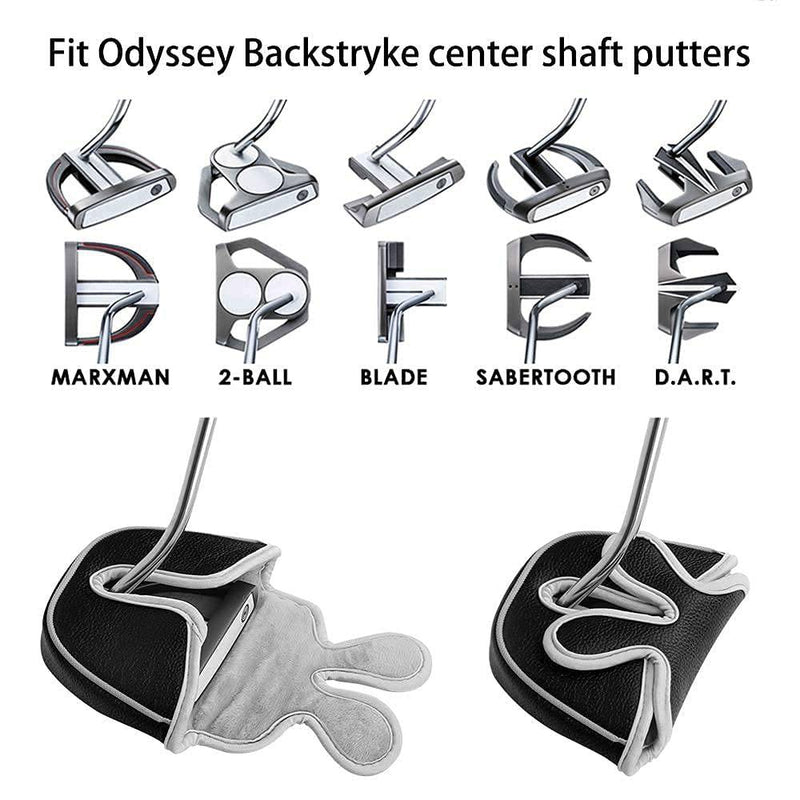 BigTeeth Golf Mallet Putter Head Cover Golf Club Protector Fit for Odessey Backstryke Centre Shaft Putter (Black) - Golf Gift