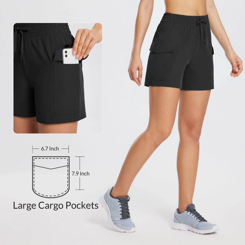 BALEAF Women's Hiking Cargo Shorts 5" Quick Dry Lightweight Travel Walking Golf Shorts with Pockets Water Resistant Black L - Golf Gift