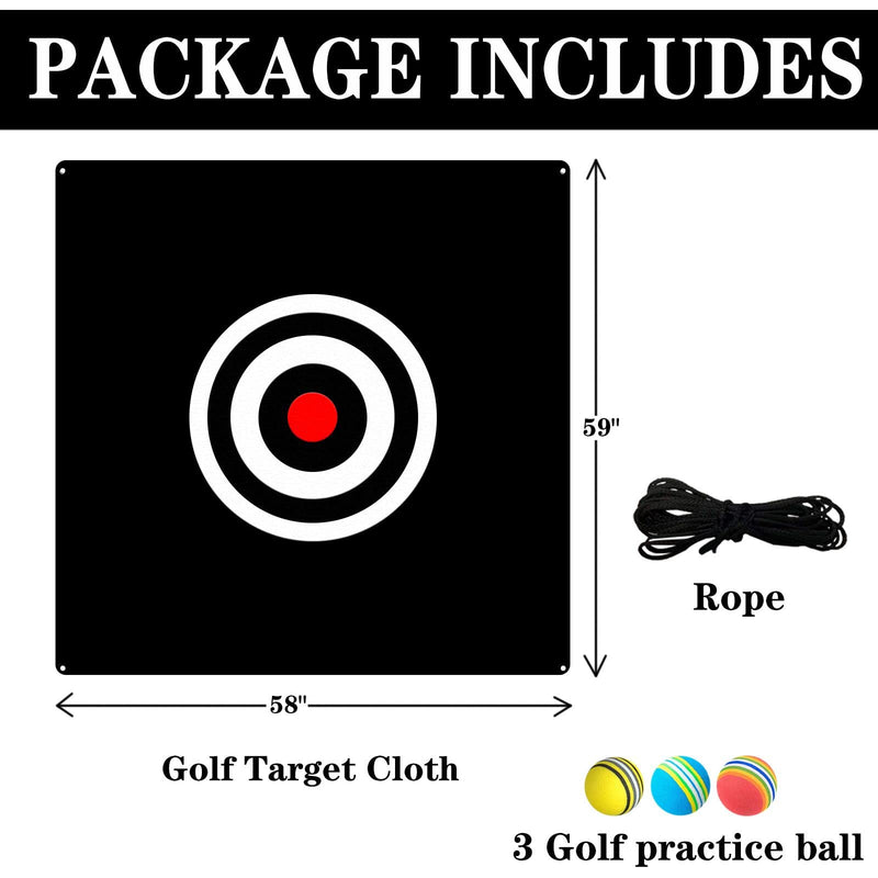 Golf Target Cloth 58" x 59" Hitting Net Targets with 3 Golf Practice Ball for Golf Training Driving Range Backyard Practice Net Backyard Garden Outdoor Indoor (58" x 59" Cloth in Black) - Golf Gift