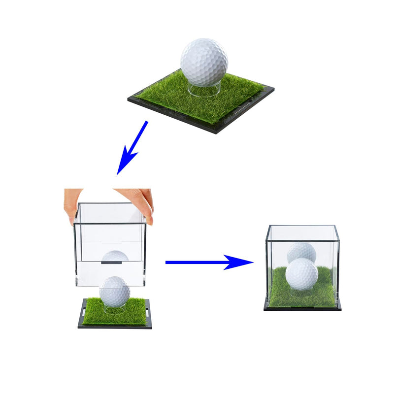 2 Pack Acrylic Golf Ball Case for Display, UV Protected Golf Ball Display Cube, Display Holder for Autographed Baseball, Tennis Ball, Golf Ball, Billiard Ball, Memorabilia Display Cases - Golf Gift