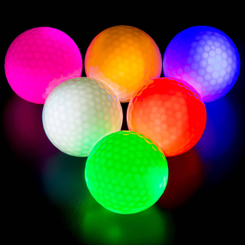 THIODOON Led Golf Balls Glow Golf Balls, Flashing Glowing Golf Ball, Night Glow Flash Light up, Long Lasting Bright Night Sports, 6 Colors for Your Choice (6 Pack) (Red Green White Blue Yellow Pink) - Golf Gift