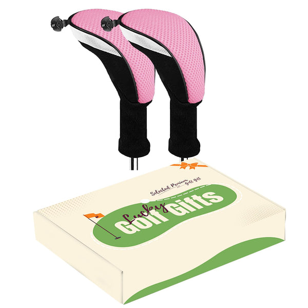 Golf Woods Club Head Covers Hybrid 2/3 Pack With Gift Box, Golf Head Covers 3 5 X With interchangeable Number Tag for Men Women (Pink 2pcs) - Golf Gift