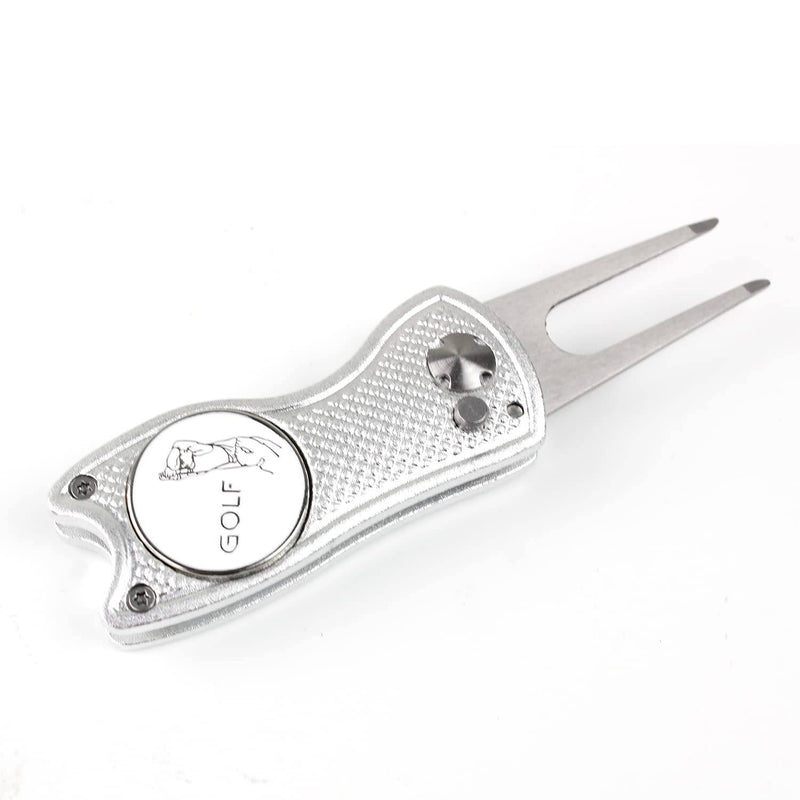 CRESTGOLF Switchblade Golf Divot Tool Golf Green Repair Pitch Fork(silver) - Golf Gift