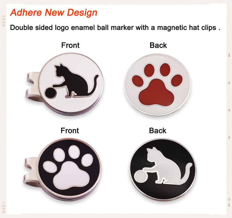 ADHERE Golf Ball Markers Personlized Double Side Cute cat Logo with A Magnetic Hat Clips,A Golf Accessories for Men & Women, Premium Golf Gifts.(White+Black) - Golf Gift