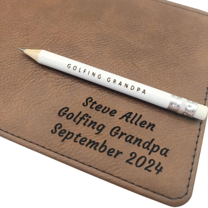 Personalised Golf Scorecard Holder with Matching Pencil | Brown Leather | Suitable for All Golfers | Birthday Present | Christmas Gift - Golf Gift