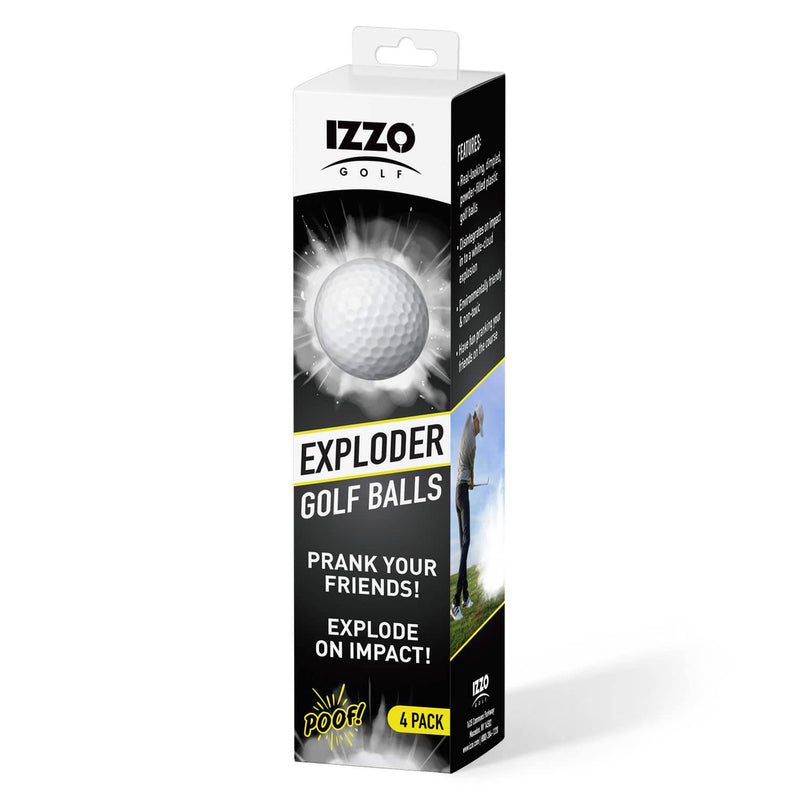 Izzo Golf Exploder Prank Golf Balls 4-Pack - Golf Joke Ball, Novelty Plastic Exploding Ball with Safe, White Powder - Golf Gift