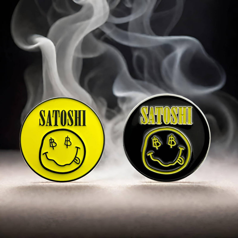 HODL 21 Satoshi Nakamoto Golf Ball Markers - Value Pack of 2 Black and Yellow - Works with Most Hat Magnetic Clips and Divot Repair Tools, Golf Gift Accessories - Satoshi Black and Yellow - 2 Pack - Golf Gift