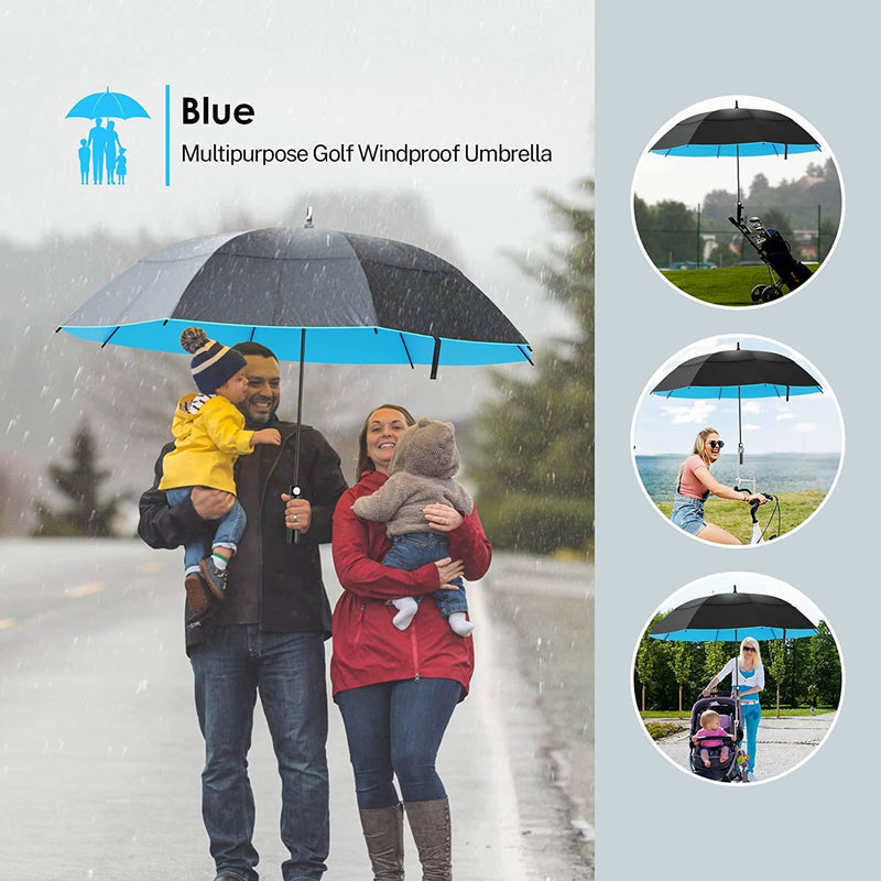 KOLER Golf Umbrella 62 Inch, UV Sun Protection Large Umbrellas Double Vented Canopy Auto Open, Windproof & Rainproof & Sunproof Extra Oversize Golf Stick Umbrella for Men and Women - Black/Blue - Golf Gift