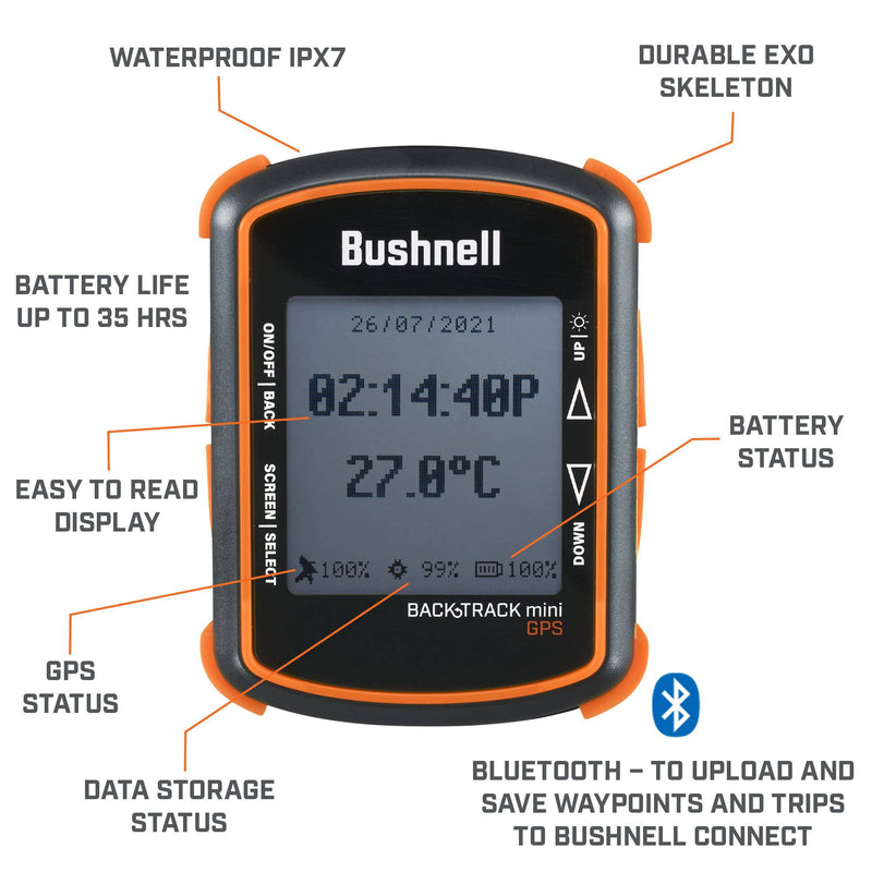 Bushnell - Backtrack Mini GPS - Navigation - Battery Capacity up to 35 hours - Waterproof - Connect App - GPSBTM - Golf Gift