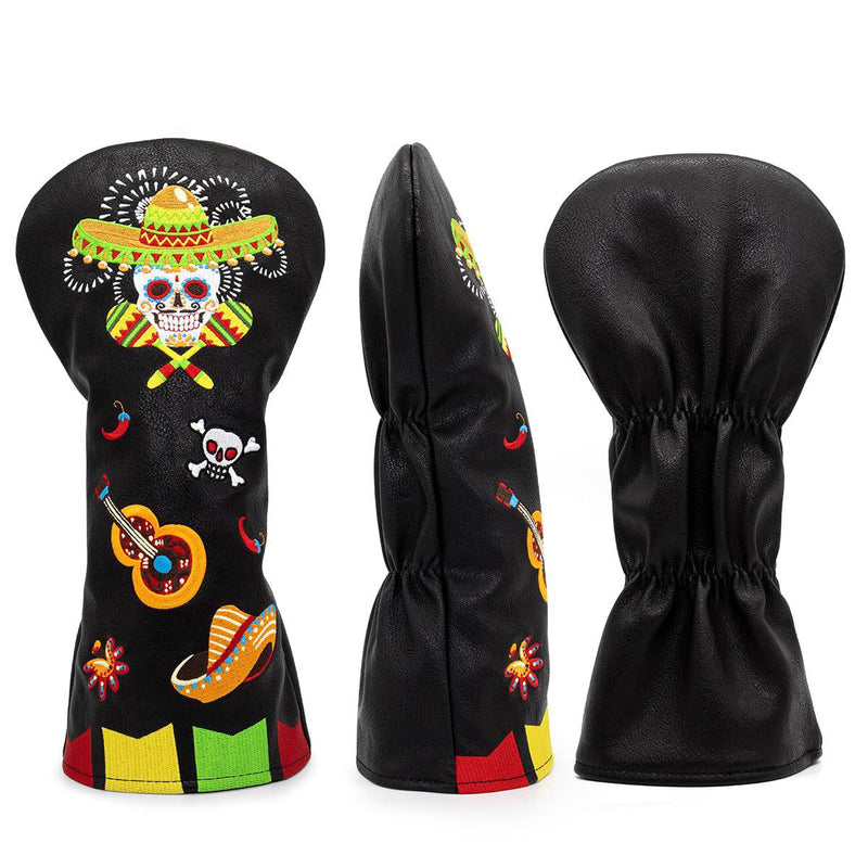 Golf Wood Head Covers Driver Cover 3 Wood Headcover Hybrid Head Covers Embroidery Sugar Skull Design Golf Club Headcovers Leather Hand-Made Wood Head Cover (3pcs(DR+FW+UT)) - Golf Gift