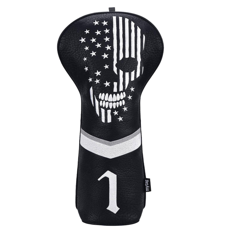 caiobob mytag Golf Skull Skeleton Head Cover Golf Club Black Leather Headcovers Set Fits Driver Fairway Wood Hybrid (1pc Driver Cover) - Golf Gift