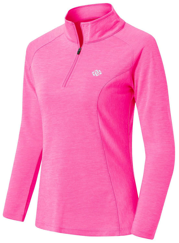 AjezMax Womens 1/4 Zip Long Sleeve Running Top Ladies Gym Sports Yoga Tops UPF 50+ Outdoor Hiking Cycling Golf Shirts Rose-red Size M - Golf Gift