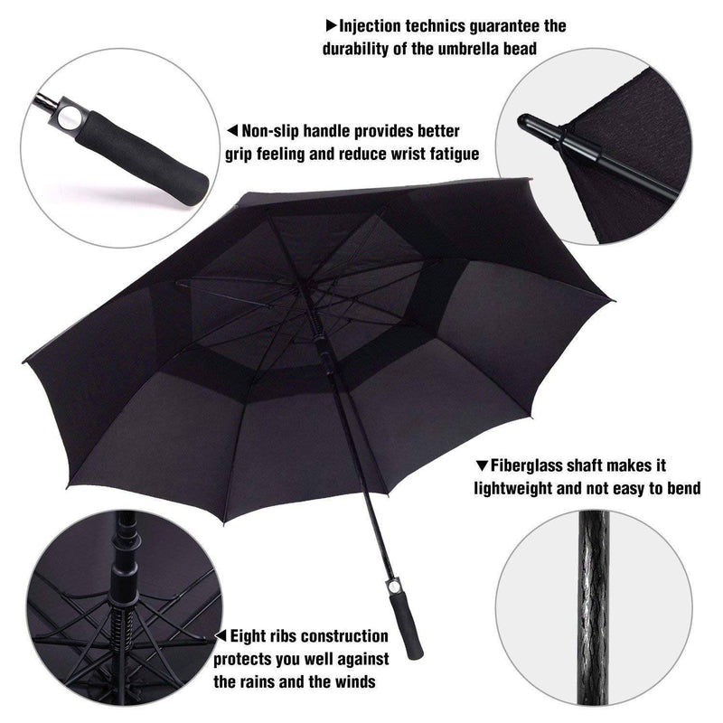 ACEIken Golf Umbrella Windproof Large 62 Inch, Double Canopy Vented, Automatic Open, Extra Large Oversized, Waterproof Sun Protection Ultra Rain & Wind Resistant Umbrellas, Black - Golf Gift