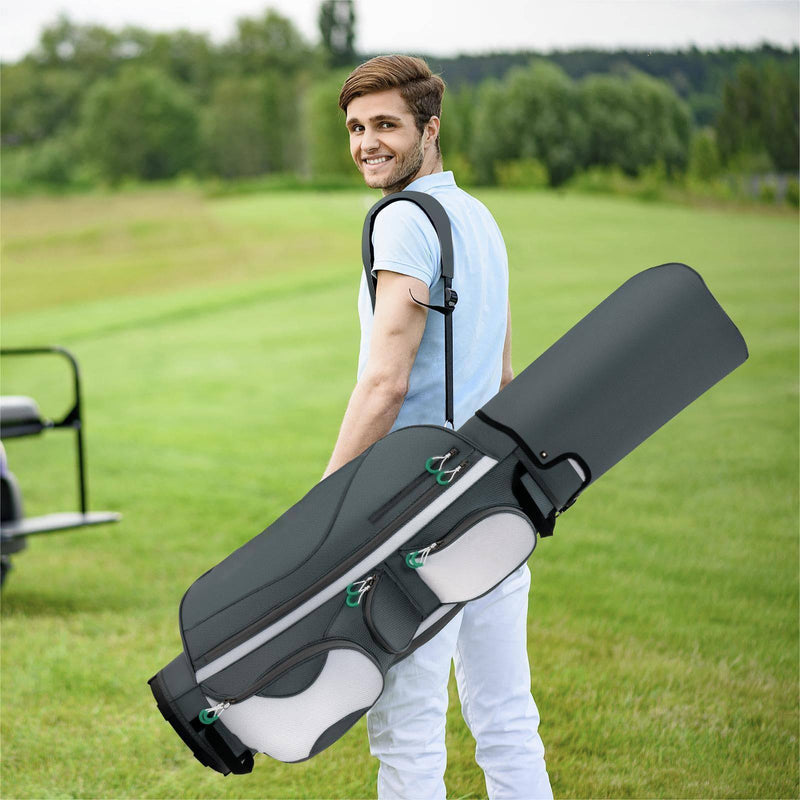 SPOTRAVEL Golf Cart Bag, Golf Club Bag with 14 Top Dividers & 7 Zipped Pockets, Lightweight Portable Golf Bag for Men and Women (Grey，34 cm x 29 cm x 90 cm) - Golf Gift