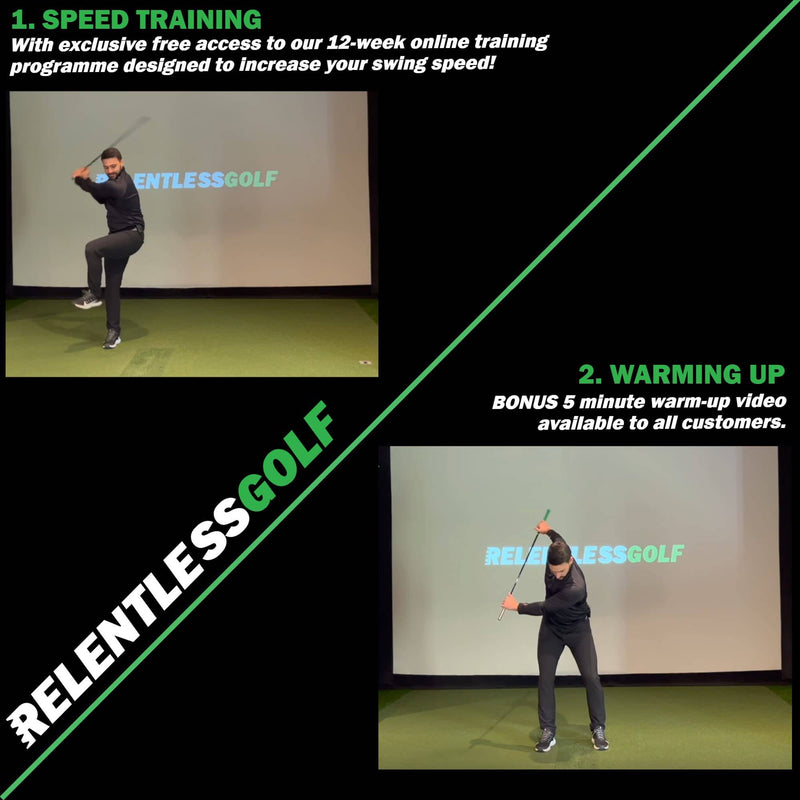 Relentless Golf speed stick training aid and tempo trainer. This golf training aid will help you gain balance and yards. Get your golf swing trainer now, and start bombing those drives!, Black, green - Golf Gift