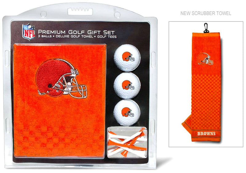 Team Golf NFL Cleveland Browns Gift Set: Embroidered Golf Towel, 3 Golf Balls, and 14 Golf Tees 2-3/4" Regulation, Tri-Fold Towel 16" x 22" & 100% Cotton - Golf Gift