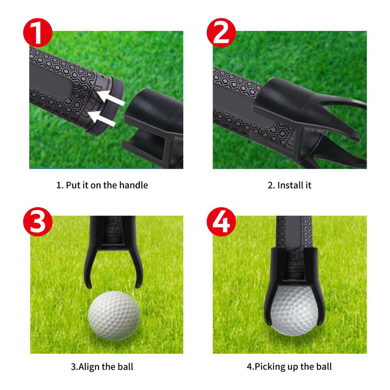 GIONAR 5 Pcs Golf Ball Retriever, Golf Ball Picker Upper, Golf Ball Retriever for Putter, Golf Gadgets, Golf Accessories, Claw Put On Putter Grip Grabber Pick Up Back Saver, Black - Golf Gift