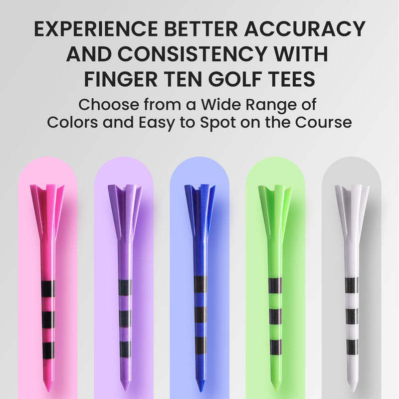 FINGER TEN Golf Tees Plastic Unbreakable 2 3/4 3 1/4 Inch Value 50 Count, 83mm 70mm Tee Durable Pro Upgrade Step Up Long Premium Color White Blue Orange Green Mixed (Blue&Black,70mm) - Golf Gift