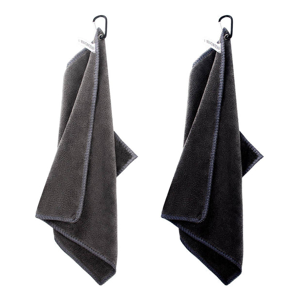 AWAVM 2 Pcs Golf Towels Absorbent Cleaning Towels Multifunction Towels with Carabiner for Golf Bags Fitness Sport Outdoor Yoga(2 Colors) - Golf Gift