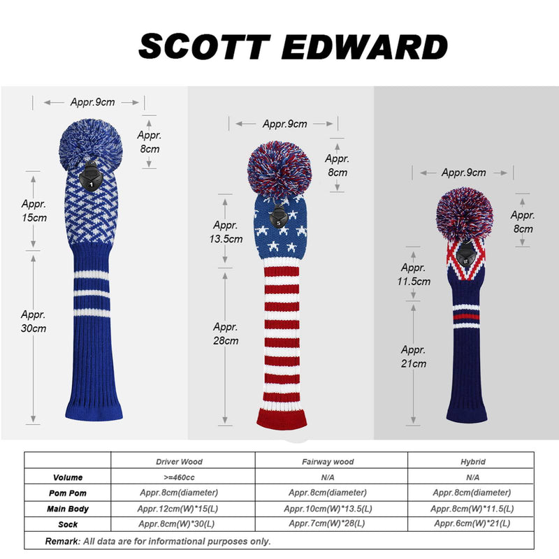 Scott Edward Knitted Golf Head Covers 4PCS Handmade Fit Well for Driver and Fairway Woods with Long Neck Pom Pom Golf Club Headcovers Set Colorful Multiple Colors - Golf Gift