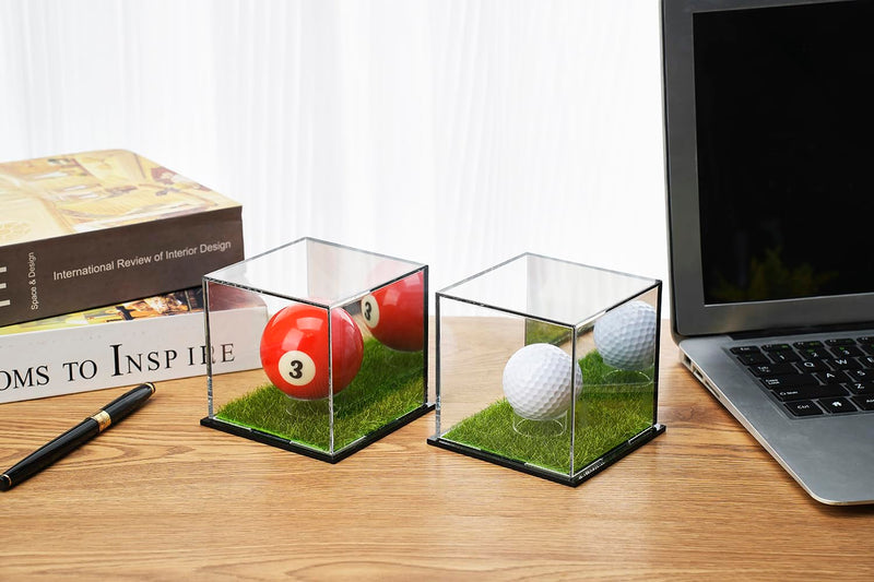 2 Pack Acrylic Golf Ball Case for Display, UV Protected Golf Ball Display Cube, Display Holder for Autographed Baseball, Tennis Ball, Golf Ball, Billiard Ball, Memorabilia Display Cases - Golf Gift