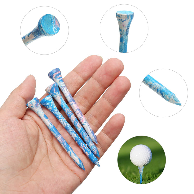 POXIAOER Golf Tees, 60 Pack Bamboo Golf Tees 70mm, 7cm, 2-3/4 inch Golf Tee Biodegradable Sustainable Golf Accessories, Curved Top Low Friction Resistance (Style A) - Golf Gift