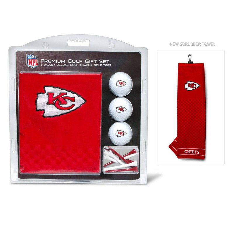 Team Golf NFL Kansas City Chiefs Embroidered Golf Towel, 3 Golf Ball, and Golf Tee Set Gift Set Embroidered Golf Towel, 3 Golf Balls, and 14 Golf Tees 2-3/4" Regulation, Tri-Fold Towel 16" x 22" & - Golf Gift