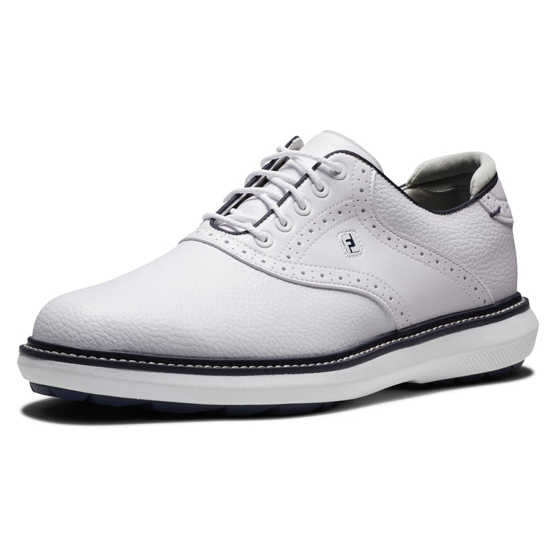 FootJoy Men's Fj Traditions Spikeless Golf Shoe, White White Navy, 14 UK - Golf Gift