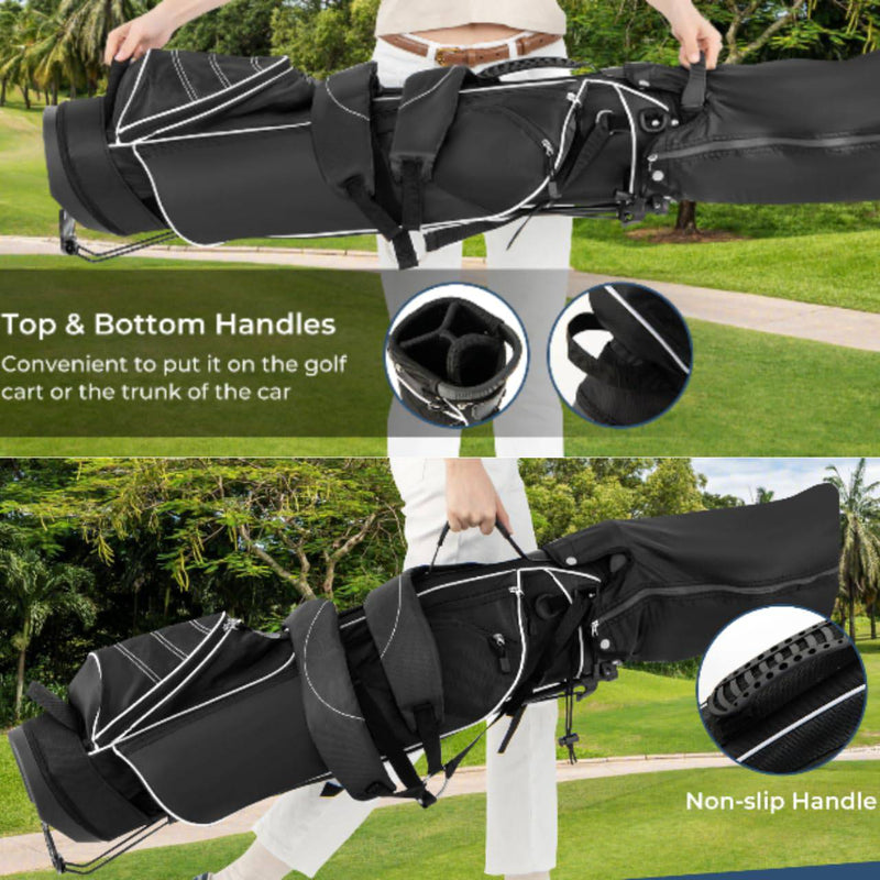 SPOTRAVEL Golf Stand Bag, Lightweight Golf Clubs Storage Bags with Adjustable Dual-Strap, 4-Way Top Divider & Foldable Bracket, Waterproof Golf Trolley Bag for Adults (Black) - Golf Gift