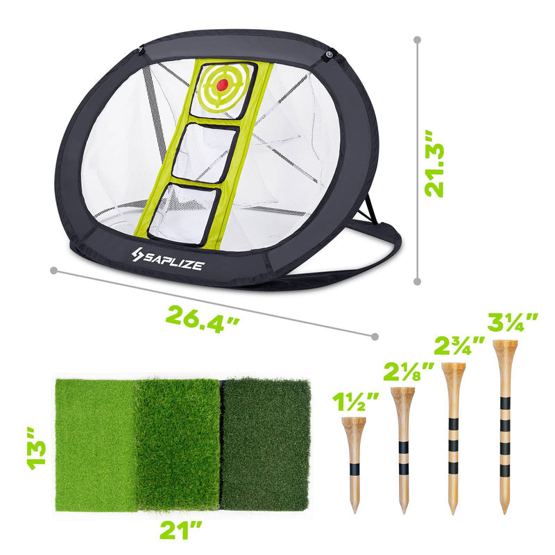 SAPLIZE Golf Chipping Net, with Foldable Hitting Mat, Golf Balls and Bamboo Golf Tees for Indoor/Outdoor/Backyard Practice - Golf Gift