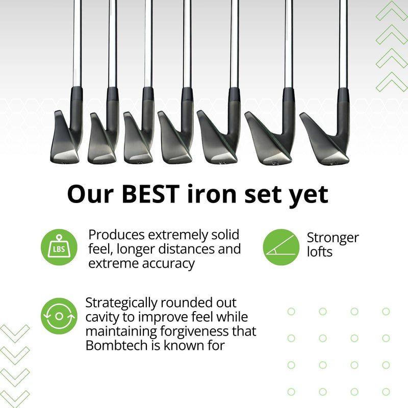 BombTech Golf - Premium Golf 4.0 Iron Set - Right-Handed Irons Include 4, 5, 6, 7, 8, 9, PW - Easy to Hit Golf Irons (Stiff) - Golf Gift