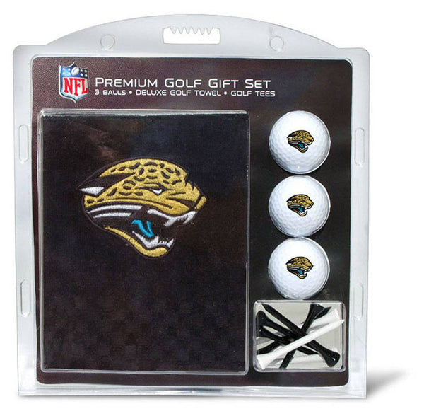 Team Golf NFL Jacksonville Jaguars Gift Set Embroidered Golf Towel, 3 Golf Balls, and 14 Golf Tees 2-3/4" Regulation, Tri-Fold Towel 16" x 22" & 100% Cotton - Golf Gift