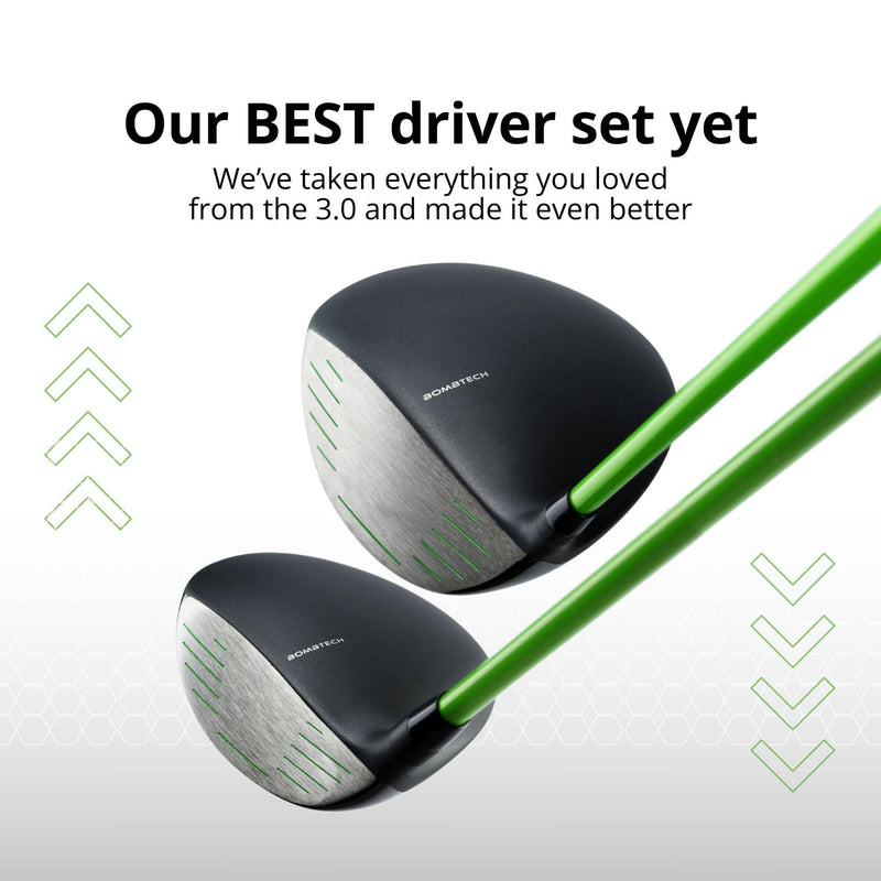 BombTech Golf - 4.0 Driver and 3 Wood Bundle - Premium Golf Wood Set for Men - Easy to Hit Off Tee - Max Forgiveness and Accuracy (9 Stiff) - Golf Gift