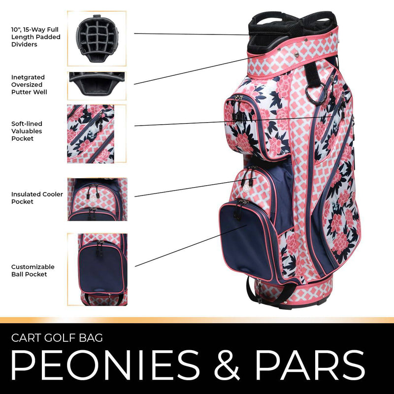 Glove It Golf Ladies Lightweight Cart Bag 6lbs, 15-Way Divider, 9 Pockets - Peonies & Pars - Golf Gift