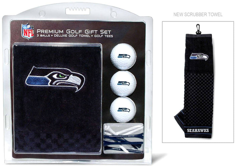 TEAM GOLF NFL Seattle Seahawks Gift Set: Embroidered Golf Towel, 3 Golf Balls, and 14 Golf Tees 2-3/4" Regulation, Tri-Fold Towel 16" x 22" & 100% Cotton - Golf Gift