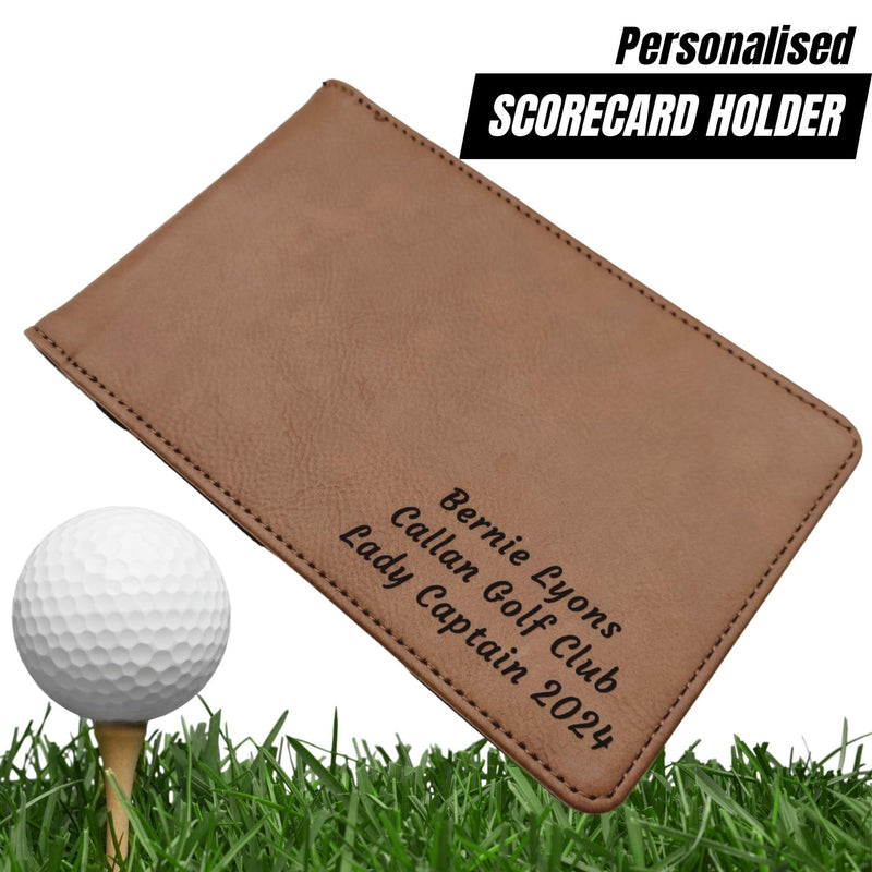 Personalised Golf Scorecard Holder with Matching Pencil | Brown Leather | Suitable for All Golfers | Birthday Present | Christmas Gift - Golf Gift