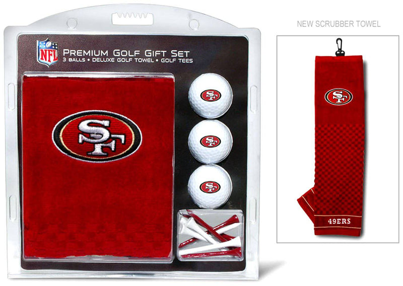 TEAM GOLF NFL San Francisco 49ers Gift Set: Embroidered Golf Towel, 3 Golf Balls, and 14 Golf Tees 2-3/4" Regulation, Tri-Fold Towel 16" x 22" & 100% Cotton - Golf Gift