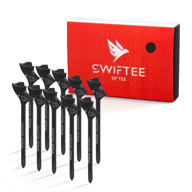 SWIFTEE Premium 10 Degree Golf Tees for Driver or Iron - Help Reduce Spin & Slice, Improve Distance & Precision (Pack of 10 Tees) (Black, 83mm) - Golf Gift