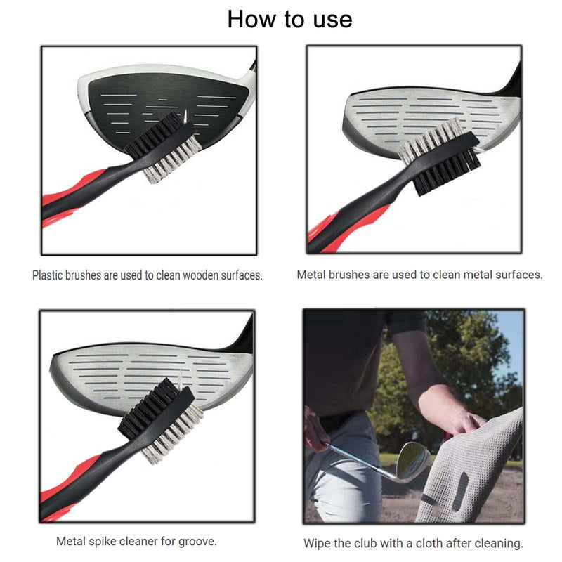 Mebamce Lightweight Portable Golf Club Brush and Groove Cleaner Dual Sided Nylon and Steel Brush with Cleaning Spikes, Retractable Cord and Carabiner - Golf Gift