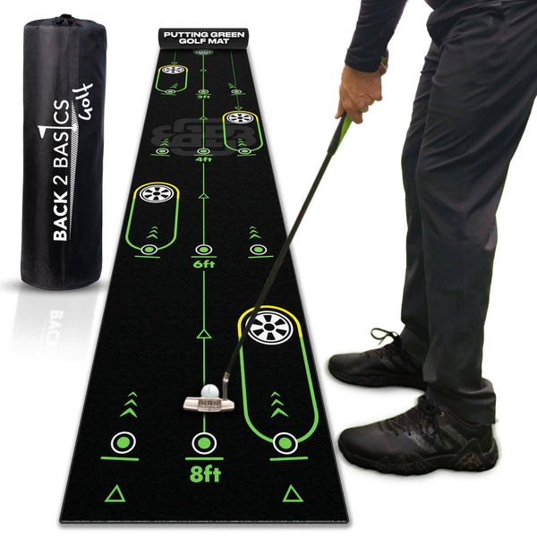 Back 2 Basics 10ft Putting Golf Mat - True-to-Life Green Simulation Golf Putting Mat - Ideal Indoor/Outdoor Training Aid - Created by Expert Golfers - Ideal Golf Gifts for Golf Lovers (Black) - Golf Gift