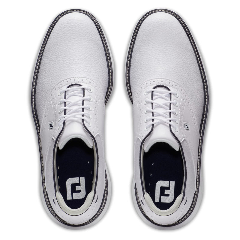 FootJoy Men's Fj Traditions Spikeless Golf Shoe, White White Navy, 14 UK - Golf Gift