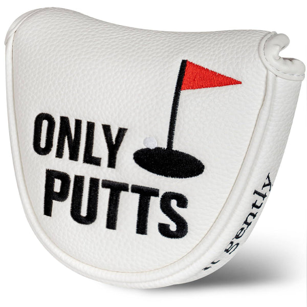 Golf Putter Club Head Cover Mallet Magnetic White PU Leather ONLY PUTTS - Golf Gift