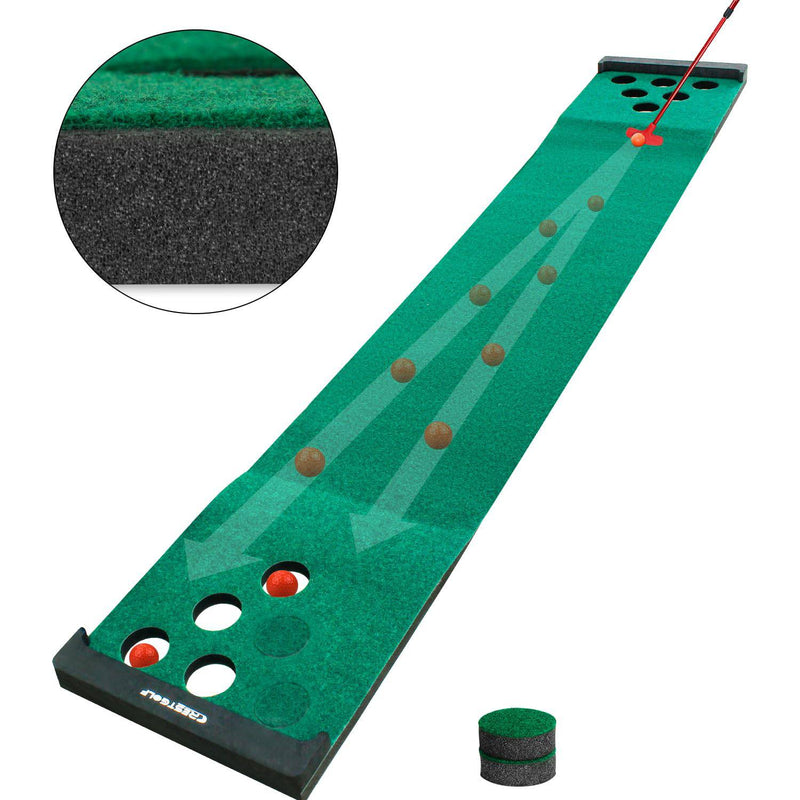 KOFULL Putting Mat Indoor Golf Putting Mat Putting Green Mat Indoor Outdoor (Free 2 golf putters+ 6 golf balls) Pong Mat Golf Practice MatGreen Mat,327 * 50CM - Golf Gift