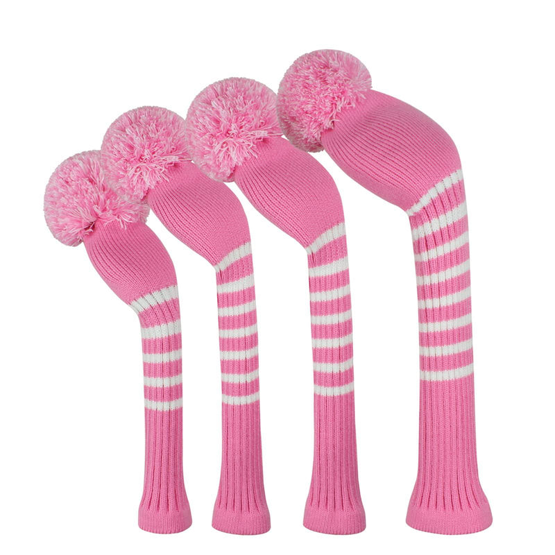 Knit Woods Golf Head Covers, Set of 4, Pink Color, Fit Driver (460CC) Fairways hybrid/UT. Soft and Elastic, Decorative Your Golf Bag to Make It Stand Out - Golf Gift