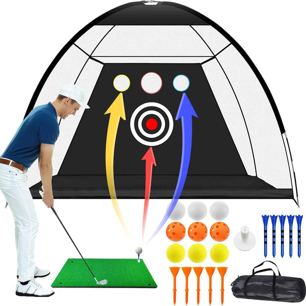 Golf Practice Hitting Net 10x7 Ft with Swing Training Targets and Carry Bag, Golf Foldable Net for Kids Adult Indoor Outdoor Home Backyard Sports (10x7.0ft with 3 Holes) - Golf Gift