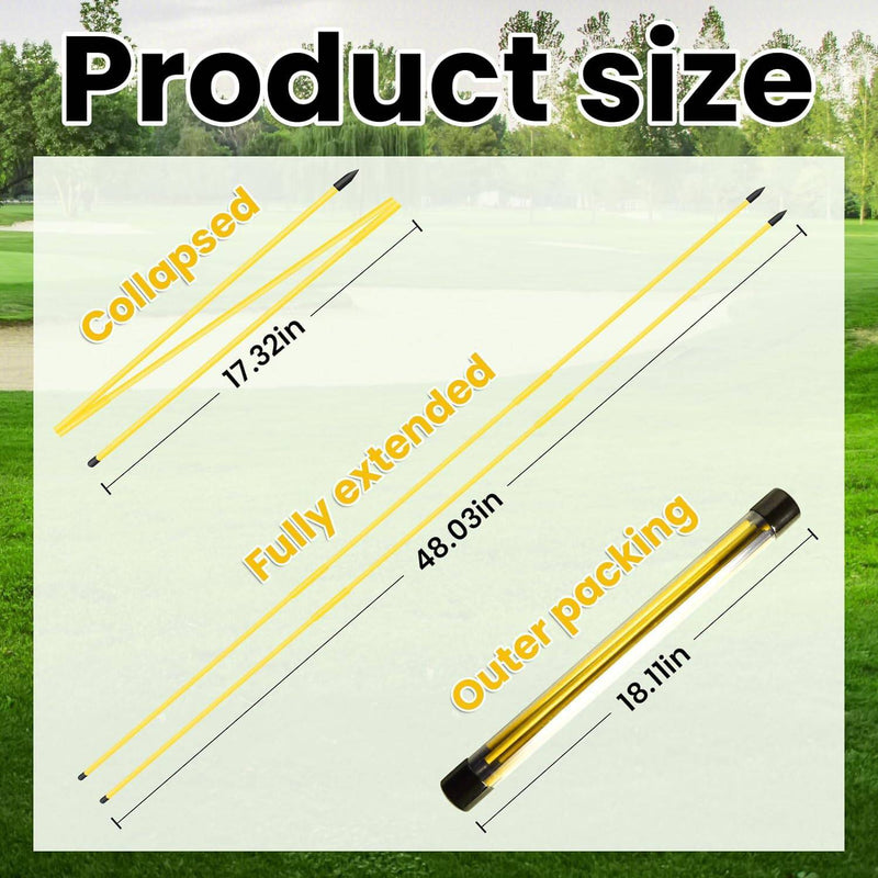 Golf Alignment Stick Training Aid Foldable Rods 2 Sticks with Cover, Practice Aid for Aiming Putting Swing Trainer Posture Corrector Indoor Outdoor (Yellow) - Golf Gift